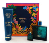 Versace EROS  Pour Homme 3 pcs Set 3.4 oz EDT Spray + 0.17 oz EDT Mini + 5.0 S/G