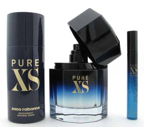 PURE XS by Paco Rabanne Set for Men:3.4 oz. EDT Spray+ 5.1 oz. Deo Spray +10 ml. New