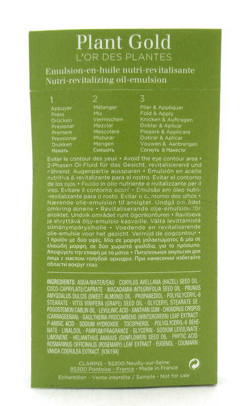 Clarins Plant Gold Nutri-Revitalizing Oil-Emulsion Sample 1 ml. Each Lot of  10 - eDiscountPerfumes.com