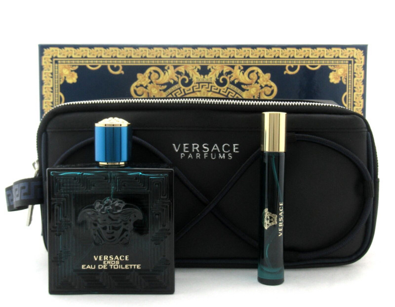 VERSACE EROS Cologne for Men 3 pcs Set 3.4 oz. EDT Spray + EDT Travel