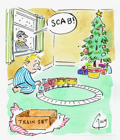 39623669-Guy Venables cartoon - Child playing with train set - person ...