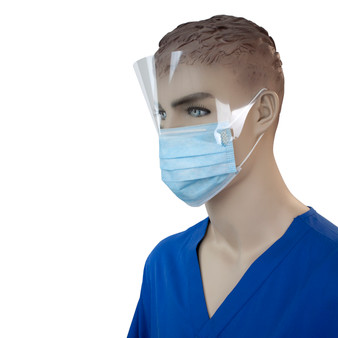 Procedure Face Mask with Ear Loop & Plastic Shield - Blue, 4/50/CS