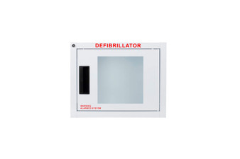 Basic compact defibrillator or wall cabinet with window and alarm; measures 14 3/4"L x 11 5/8"H x 6 3/4"W. Weight: 7.5 lbs.