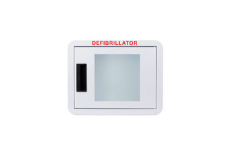 Premium compact non-alarmed defibrillator wall cabinet with rounded corners, and view window; measures 14 3/4"L x 11 5/8"H x 6 3/4"W. Weight: 7.5 lbs.