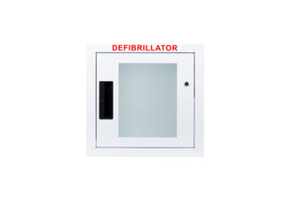 Fully Recessed small defibrillator wall cabinet with window, alarm, and strobe
