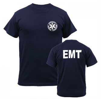 EMT T-Shirt, Navy, Printed Front & Back, Size Small
