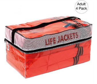 Type II Life Jackets, 4-Pack in Carry Case, Orange, Adult
