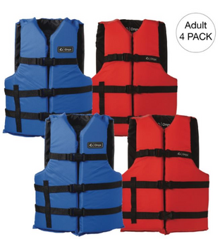 Life Jackets, 4-Pack in Carry Case, 2 Blue / 2 Red, Adult
