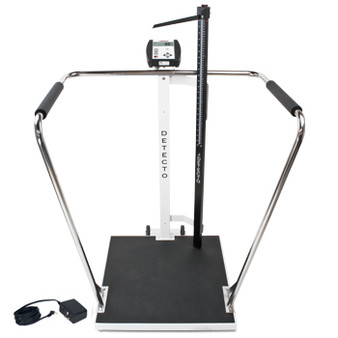 Bariatric Scale, Digital, 1000 lb x .2 lb / 450kg x .1 kg, 24" x 24" Platform, Mechanical Height Rod w/ AC adapter