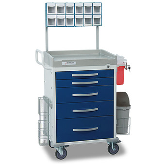 Loaded DETECTO Rescue Series Anesthesiology Medical Cart, 5 Blue Drawers