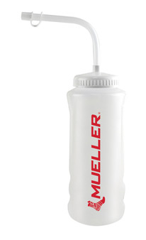 Quart Water Bottle, 1 Natural, Red Mueller Logo, w/ White Straw Cap