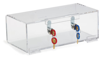 CLEAR ACRYLIC REFRI LOCK BOX WITH TWO LOCKS - ALL LOCKS KEYED DIFFERENT