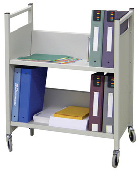 Library hospital clinic Constructed of welded heavy gauge steel that is powder coated for a durable finish. Its easy grab handles, compact size and smooth glide rubber casters make it the ideal small mobile cart. It has two tilted shelves that keep contents securely in the cart during transport and unobtrusive mobile storage solution. This cart has a Lifetime warranty.

Features:

• Durable powder coated heavy gauge steel
• Easy grab handles
• Four 3"smooth glide rubber casters
• Two tilted shelves to secure contents
• Measures 35 1⁄4”H by 26”W by 14”D
• Color: Light Grey