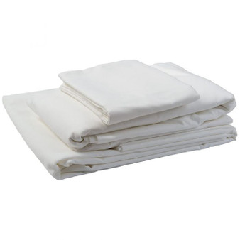 This complete hospital bed sheet set includes the flat sheet, fitted sheet, and (2) pillow cases. Extremely lightweight, breathable, and compact. Durable and easy to maintain. Features a classic plain weave and woven from soft 100% cotton.