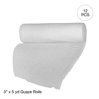 Gauze Bandage Roll, Non-Sterile (3" x 5 yd) (8 boxes of 12 pcs)