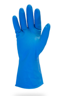 Glove, 20 MIL, Blue Flock Lined Latex, Chlorinated, One Pair Per Bag, 12DZ/CS, MD