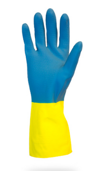 Glove, 28 MIL, Blue Flock Lined Neoprene Over Yellow Latex, One Pair Per Bag, 10DZ/CS, LG