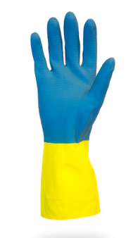 Glove, 28 MIL, Blue Flock Lined Neoprene Over Yellow Latex, One Pair Per Bag, 10DZ/CS, XL