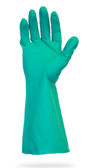 Glove, 15 MIL, Premium Green Flock Lined Nitrile, One Pair Per Bag, 12DZ/CS, LG