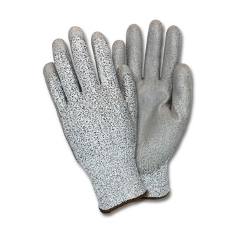 Glove, Gray PU Cut-Resistant HPPEin Knit, Cut Level 3, Sold by the Pair, 6DZ/CS, 2X