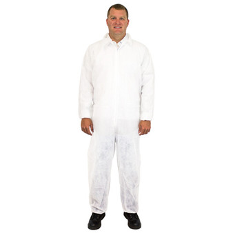 40G Coverall, Polypro, Elastic Wrists/Ankles, White, LG, 25/CS