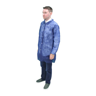 PolyLite Labcoat, Snp Frt, No Pockets, Long Sleeve, Elastic Wrists, Navy Blue, LG, 30/CS
