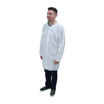 ProMax  Labcoat, Long Sleeve, Open Wrists, No Pocket, Snap Front, White, M, 30/CS