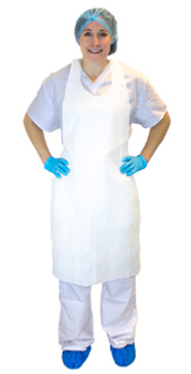 1 Mil Apron,PE, 28inX46in, White, 100/BX-10BX/CS (Ind. packed)