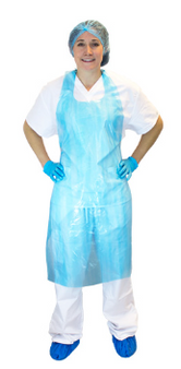 1 Mil Apron,PE, 28inX46in, Blue, Bulk Pack, 100BG, 10BG/CS