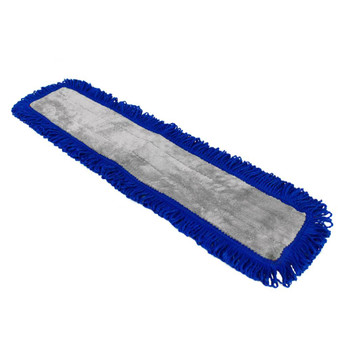Microfiber Traditional Fringe Dry/Dust Mop Pad with Canvas Back 36 in. Blue/Red, 12 per Pack, 3 Packs per Case