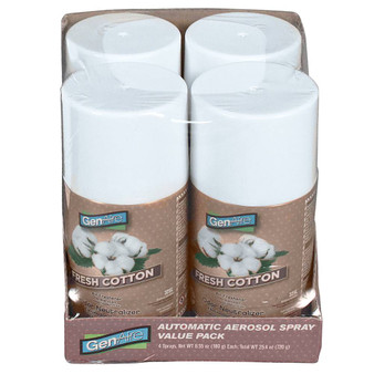 GenAire Metered Aerosol Air Freshener, Fresh Cotton Multi-Colored, 4 Pieces per Pack, 4 Packs per Case