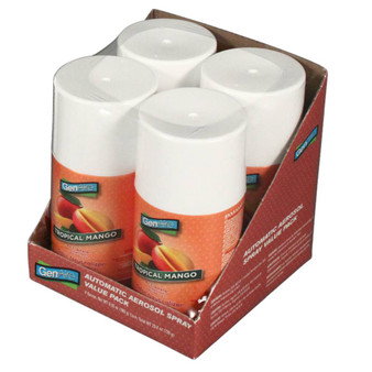 GenAire Metered Aerosol Air Freshener, Tropical Mango Multi-Colored, 4 Pieces per Pack, 4 Packs per Case