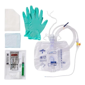 Foley Catheter Tray with 2,000 mL Drain Bag, 100% Silicone Catheter and Blunt Cannula Sampling Port, 16 Fr x 16" L, 10 mL