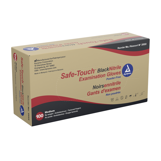 Safe-Touch Black Nitrile Exam Gloves- Powder-Free - M, 10/100/CS