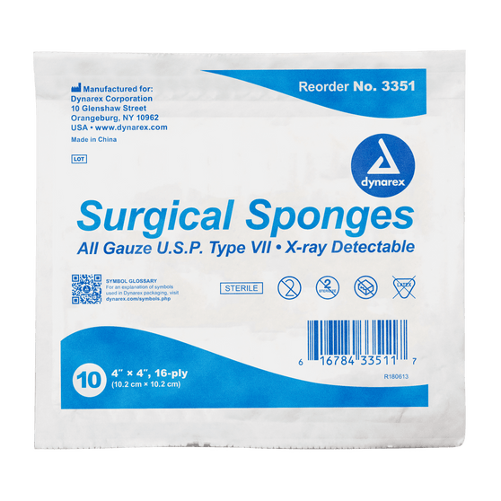 X-Ray Detectable Surgical Gauze Sponge Sterile 4" x 4", 1280/CS