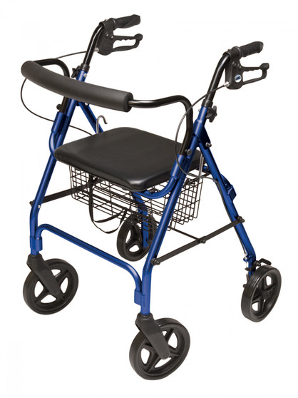 ROLLATOR ALUM CURV BR BLUE 8" WHL, PADDED SEAT, LUMEX