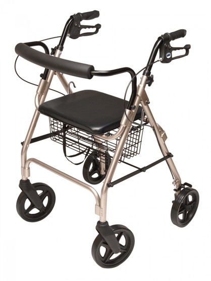 ROLLATOR ALUM CURV BR 8" CHAM CHAMPAGNE, PADDED SEAT, LUMEX