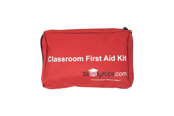 Red - includes items needed for minor first aid. Designed specificall with teachers and care-givers in mind. Each kit contains compressed gauze, adhesive strips, compressed antiseptic towellette, nitrile gloves, and an instant cold pack.