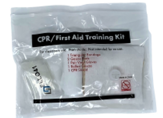 Includes training CPR Mask, pair of vinyl gloves, in plastic packaging.  Ideal for disbursement to CPR/First Aid Students. Minimum order quantity: 200 units