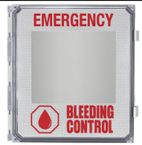 Outdoor, nonalarmed bleeding control wall cabinet, fully gasketed in a NEMA 4X breather fiberglass enclosure with stainless steel snap latch; measures 15 1/4"L x 16 5/8"H x 9 1/4"D. Weight: 11 lbs.