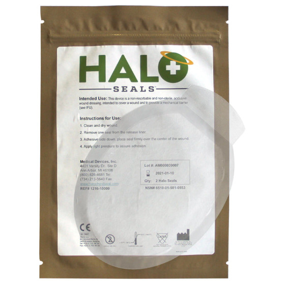 HALO CHEST SEAL 2/pk NON VENT, CE IFAK 5x7 PACKAGE, EA