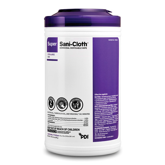 Super Sani-Cloth® Surface Disinfectant Cleaner Premoistened Germicidal Manual Pull Wipe 75 Count Canister Alcohol Scent NonSterile  75/CN 6/CN/CS