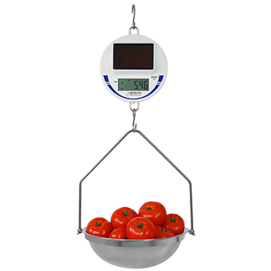 Digital Solar Hanging Scale, 30 lb / 15 kg Capacity, Includes Pan and Bow