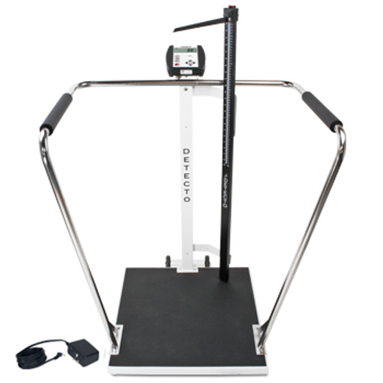 Bariatric Scale, Digital, 1000 lb x .2 lb / 450kg x .1 kg, 24" x 24" Platform, Mechanical Height Rod w/ AC adapter