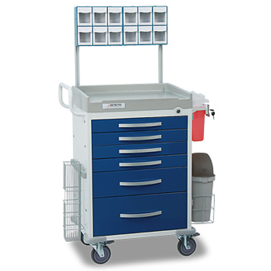 Loaded DETECTO Rescue Series Anesthesiology Medical Cart, 6 Blue Drawers