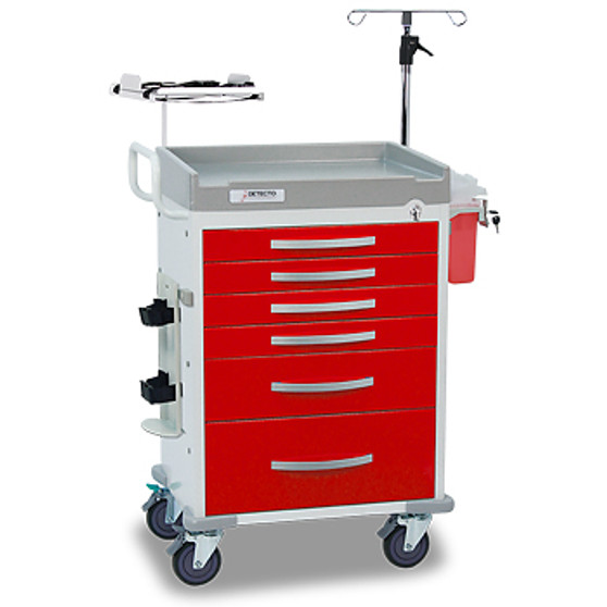 Loaded DETECTO Rescue Series ER Medical Cart, 6 Red Drawers