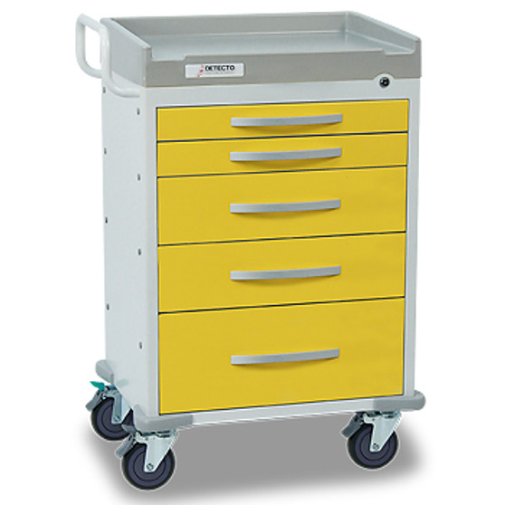 DETECTO Rescue Series Isolation Medical Cart, 5 Yellow Drawers