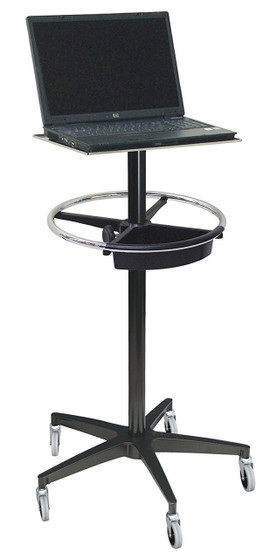 Omnimed computer monitor stands have a stainless steel Laptop tray secured to a heavy gauge plated steel column. The unit’s optional easy grab wheel ring handle comes with one Poly tray and can accommodate up to four trays within the ring. The sturdy 5 leg base and 3 inch casters allows for easy transport. These stands can be outfitted with a variety of accessories including transport baskets of various sizes, a printer tray and additional Poly trays for the wheel ring. The work surface measures 16 9/16W x 13 1/6L and stands 42 inches from the floor. The base has a diameter of 27 inches.

Features:

• Main work surface is 13 1⁄16”W x 16 9⁄16”L
• Heavy-duty cast aluminum 5-leg base
• 27” diameter base