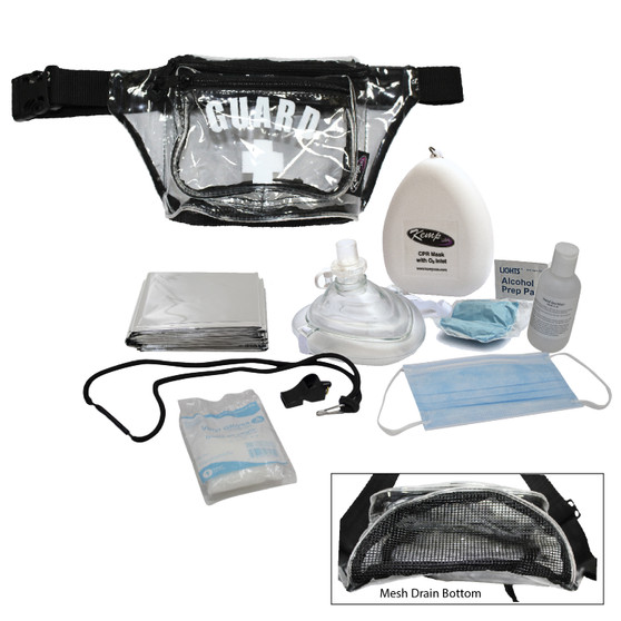Hip Pack with Mesh Drain, GUARD Logo, PPE Supply Pack, Clear