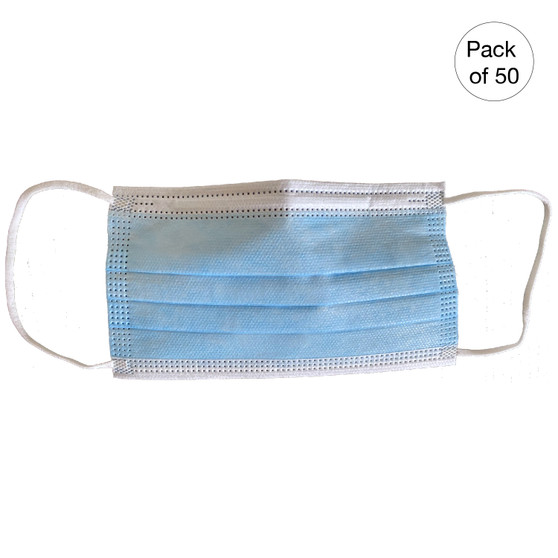 Blue Disposable Face Masks, Ear Loop ASTM LEVEL 1, 3-Ply (Pack of 50)